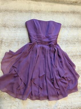 💜 Lavender Fairy Strapless Chiffon Bridesmaid Wedding Guest Dress David's Bridal
